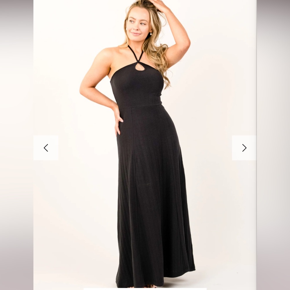 NWT Able Danica Knit Maxi Dress keyhole cut out halter, Black, size Small S